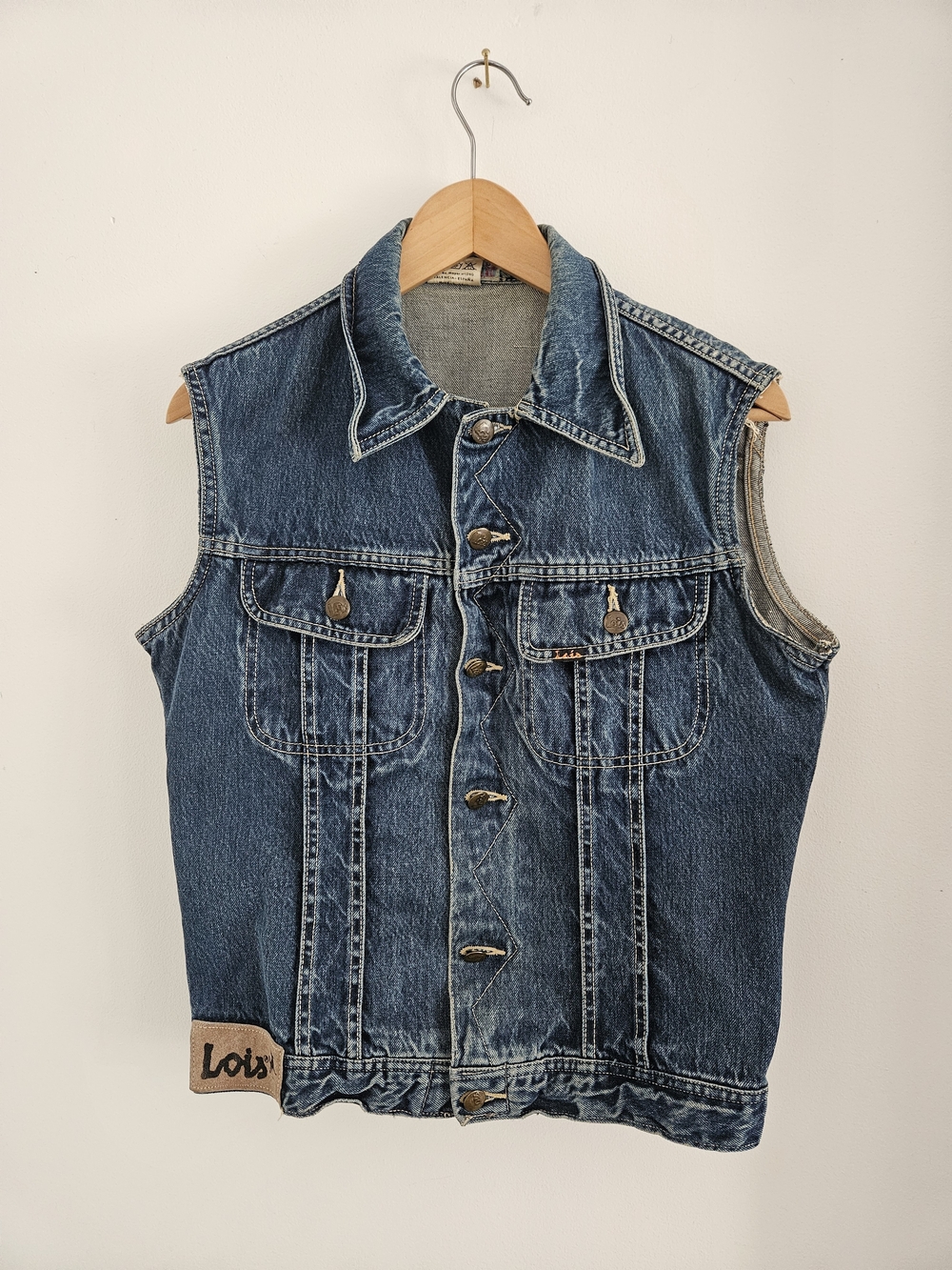 Vintage Lois Denim Jacket Medium Sleeveless Made In Spain 90s